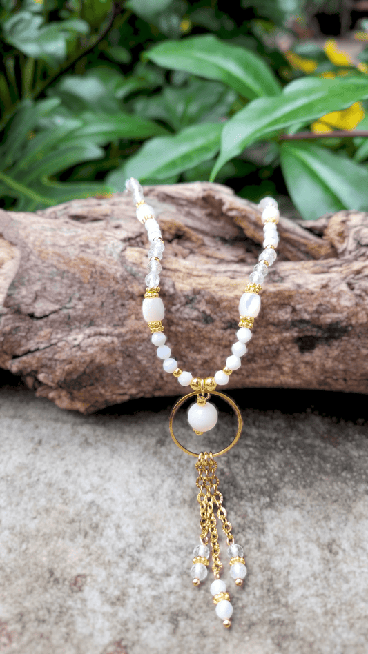 Parure Nacre et Cristal de Roche - Bijou pierre naturelle - Flore Holistic