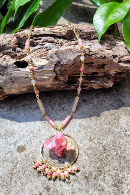 Parure Rhodonite et quartz rose - Douceur et retour à soi - Parure en pierres naturelles - Flore Holistic