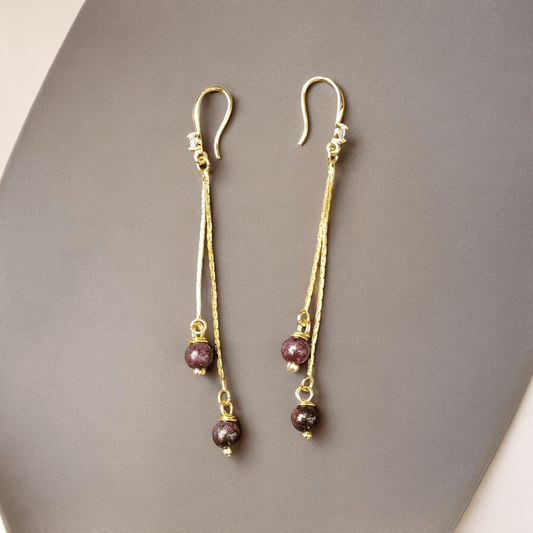 Pendants d'oreilles en grenat et acier - Flore Holistic