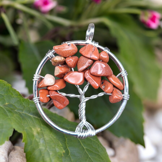 Pendentif Arbre de Vie en Jaspe Rouge – Ancrage et Force intérieure - Pendentif en pierre naturelle - Flore Holistic