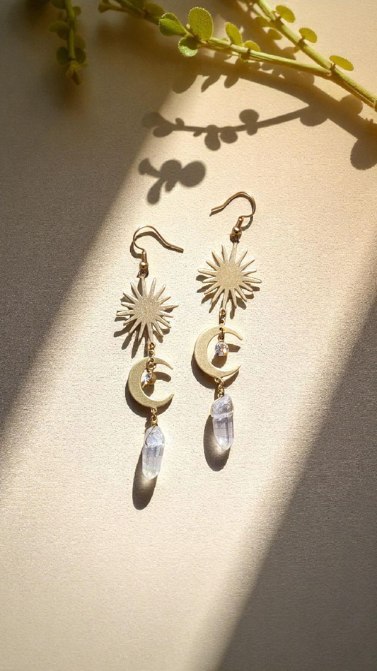 ✨ Boucles Soleil • Lune • Aqua Aura – Acier inoxydable doré