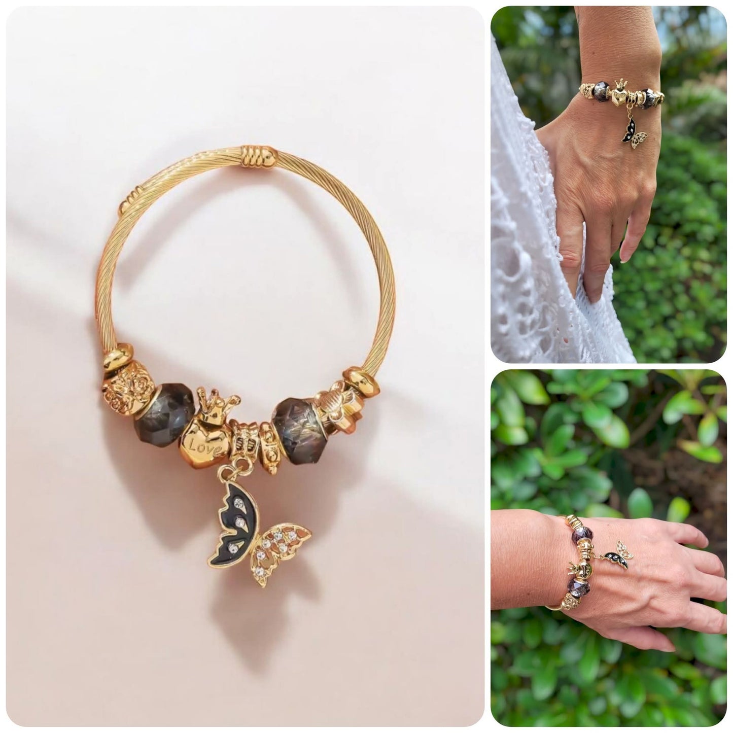 Bracelet Charms – Acier inoxydable doré & perles décoratives