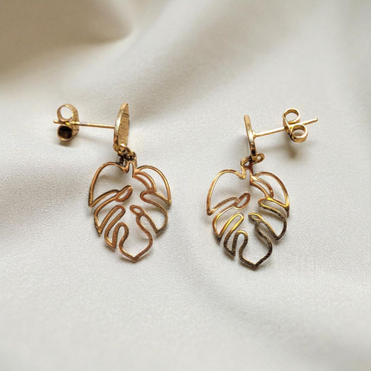 Boucles d’oreilles Monstera – Acier inoxydable doré