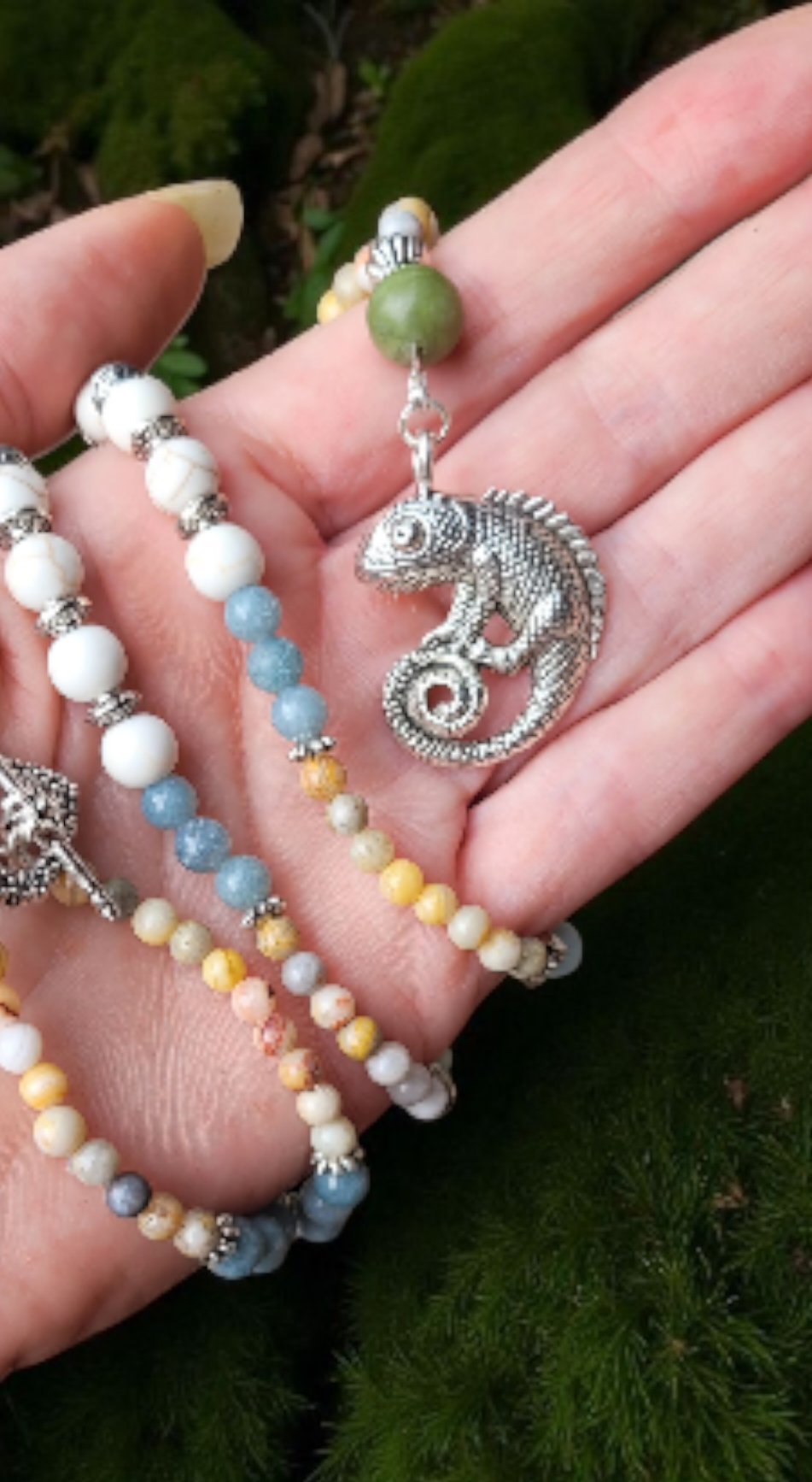 Sautoir “Caméléon” – Agate Crazy Lace, Jade, Amazonite & Magnésite