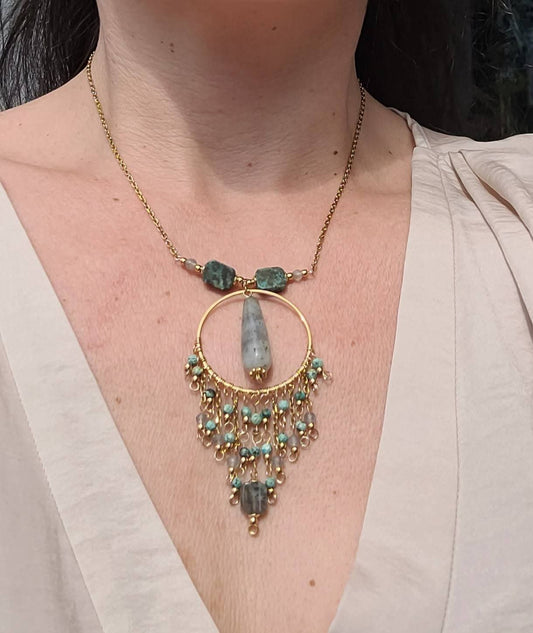 Collier Labradorite et Turquoise Africaine – Protection et évolution | Aura Libre