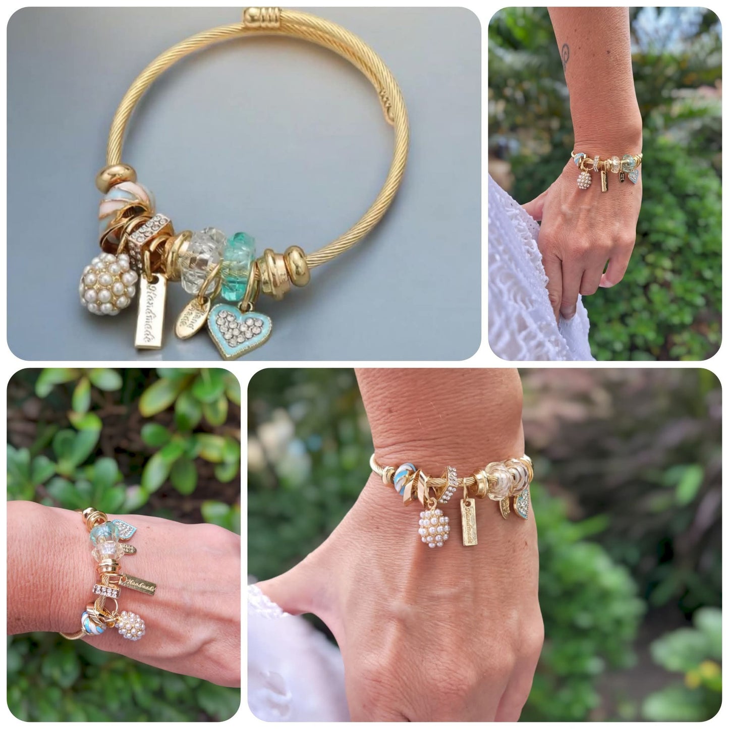 Bracelet Charms – Acier inoxydable doré & perles décoratives