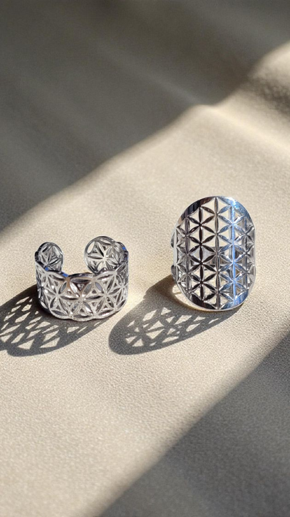 ✨ Bague Fleur de Vie en acier inoxydable – 2 modèles