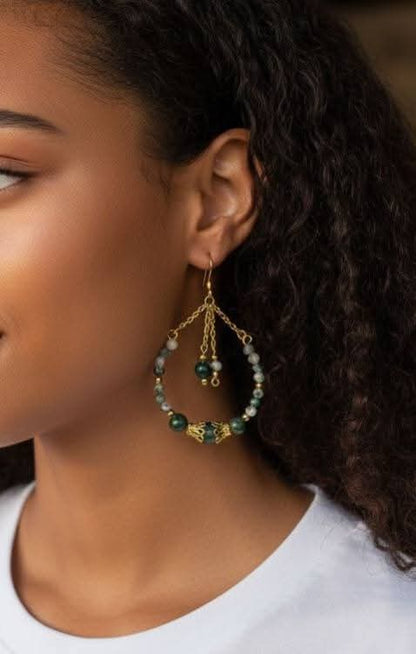 Boucles d’oreilles Agate Arbre et Agate Mousse – Ancrage et renouveau | Aura Libre