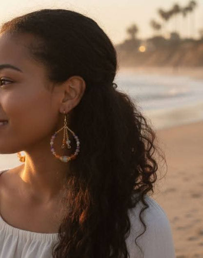 Boucles d’oreilles pierres naturelles multicolores – Énergie solaire | Aura Libre