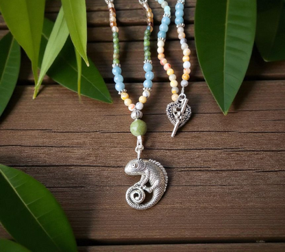 Sautoir “Caméléon” – Agate Crazy Lace, Jade, Amazonite & Magnésite