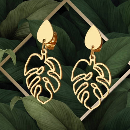 Boucles d’oreilles Monstera – Acier inoxydable doré