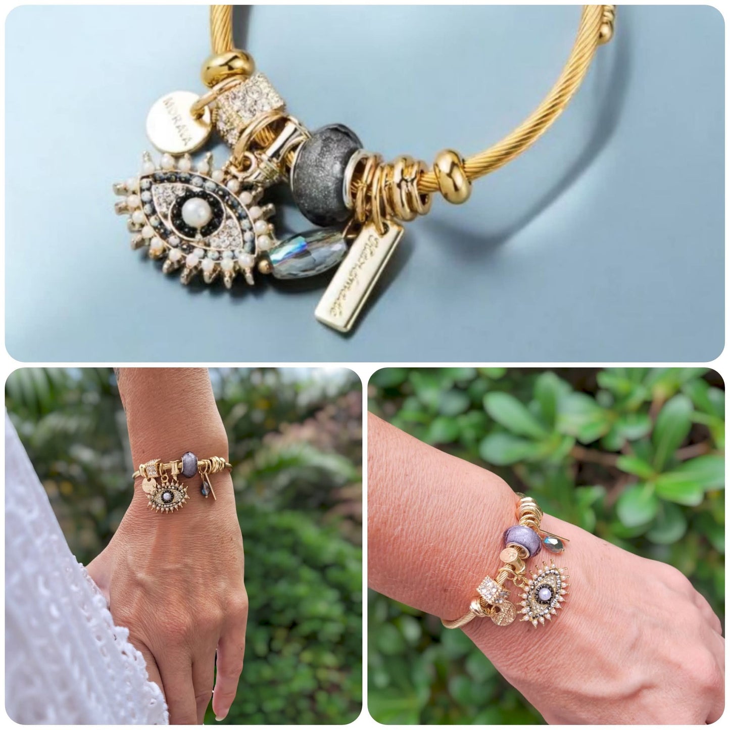 Bracelet Charms – Acier inoxydable doré & perles décoratives