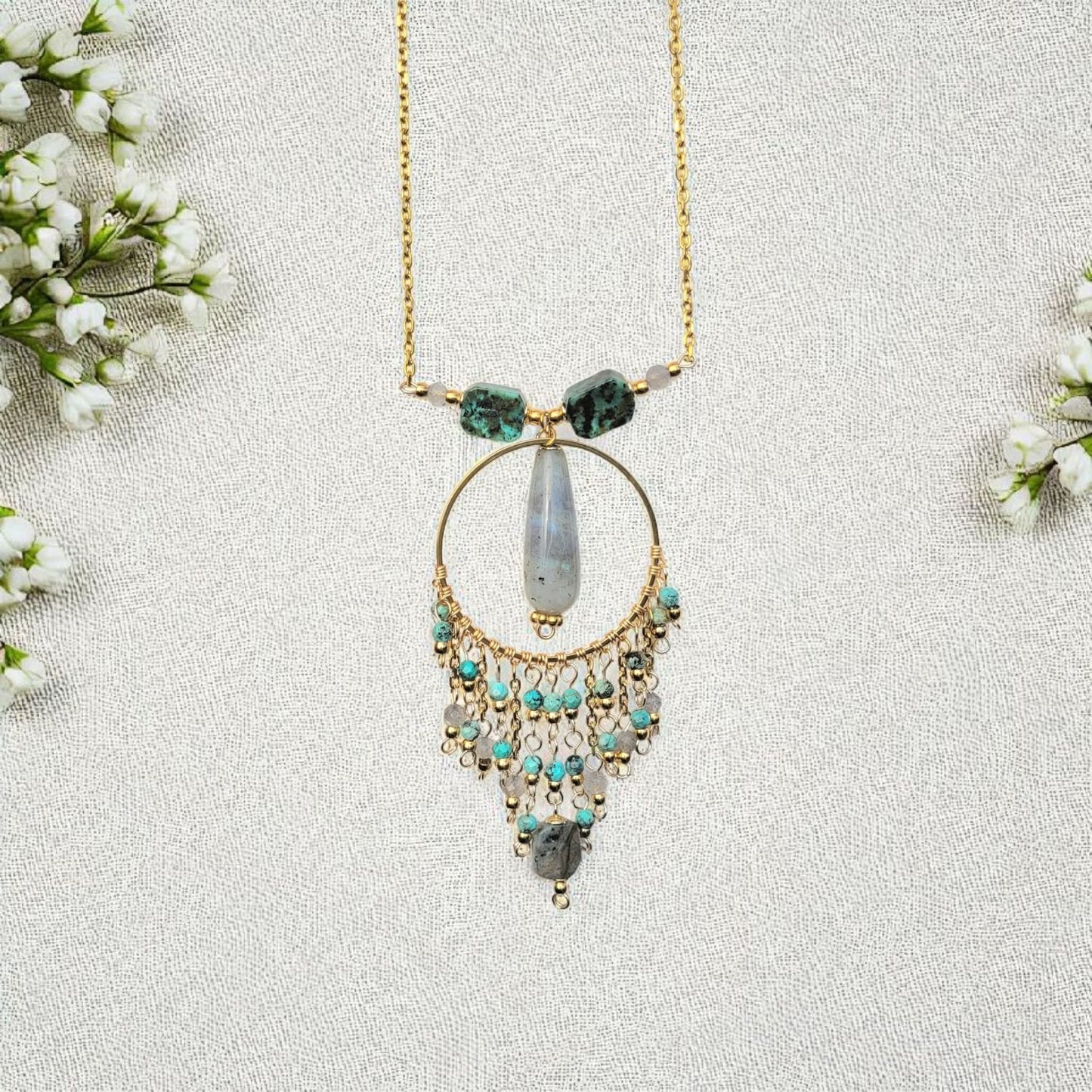 Collier Labradorite et Turquoise Africaine – Protection et évolution | Aura Libre