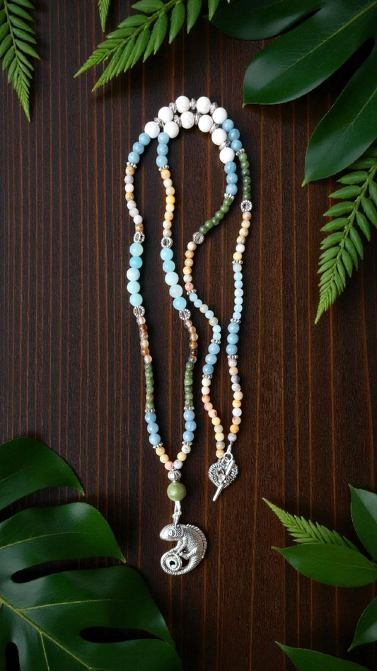 Sautoir “Caméléon” – Agate Crazy Lace, Jade, Amazonite & Magnésite