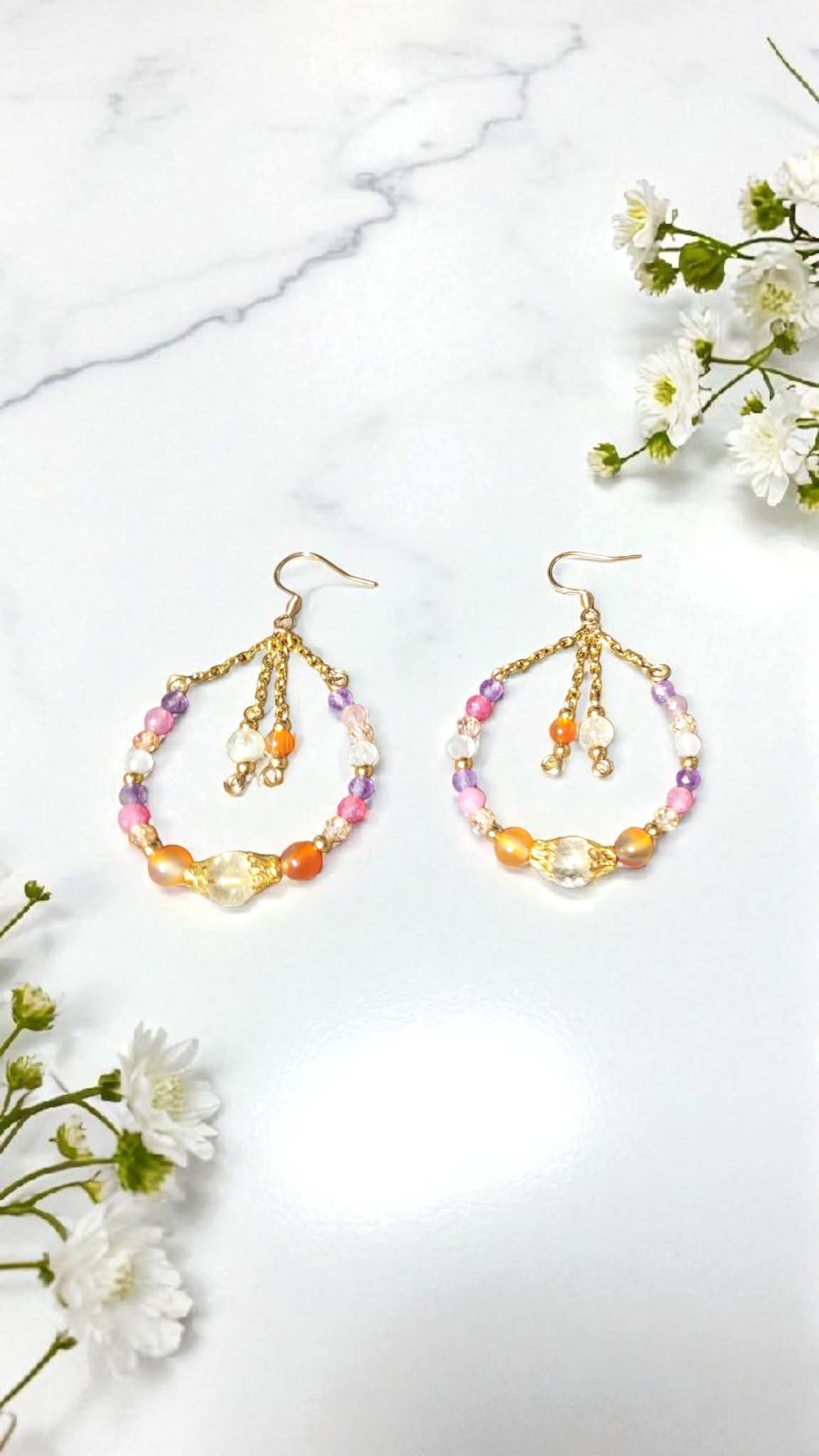 Boucles d’oreilles pierres naturelles multicolores – Énergie solaire | Aura Libre