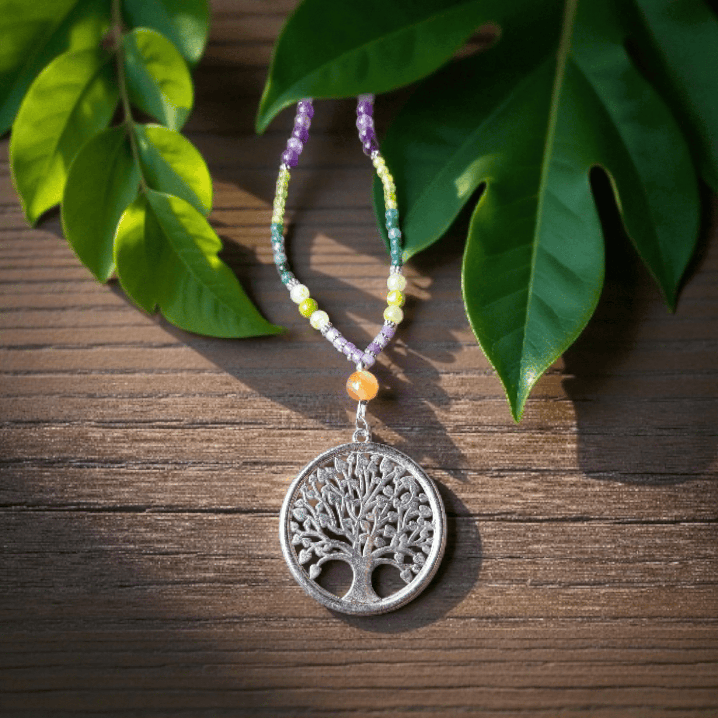 Sautoir “Arbre de Vie” – Cornaline, Agate Mousse, Améthyste, Quartz Citron & Péridot - Collier pierres naturelles - Flore Holistic