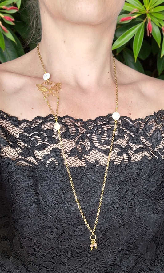 Sautoir en oeil de Shiva et pierre du soleil - Collection SHANKHA - Collier pierres naturelles - Flore Holistic